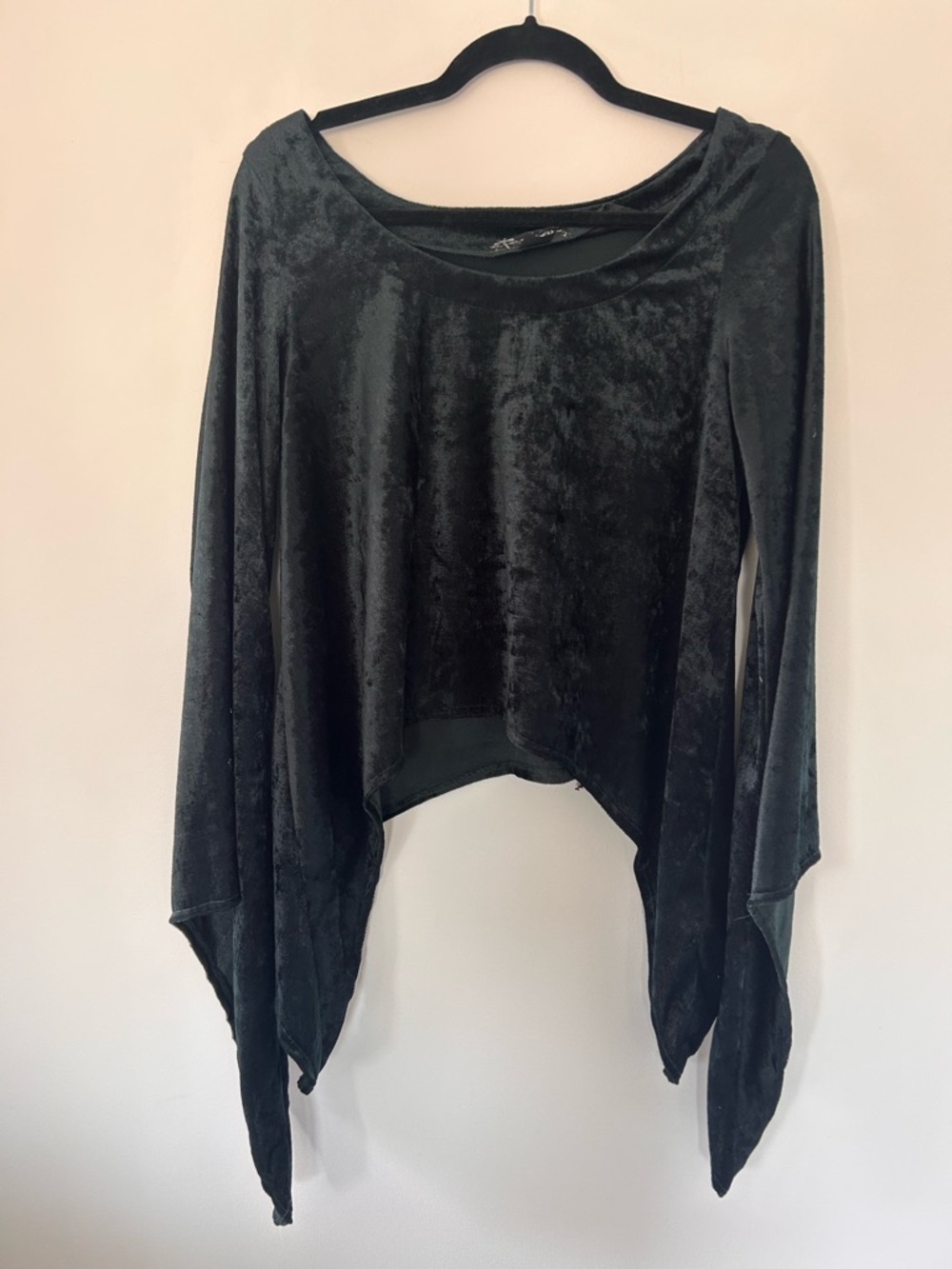 90's Velvet Draped Emerald Long-Sleeve Top